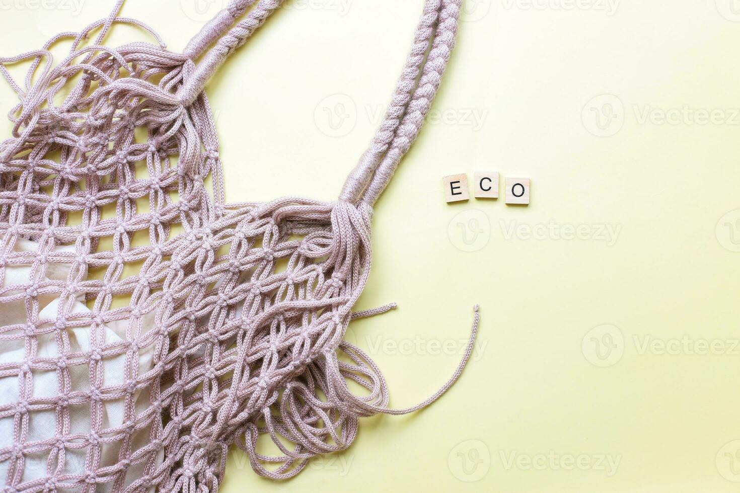 Flat lay eco. Zero waste. Shopping bag. photo