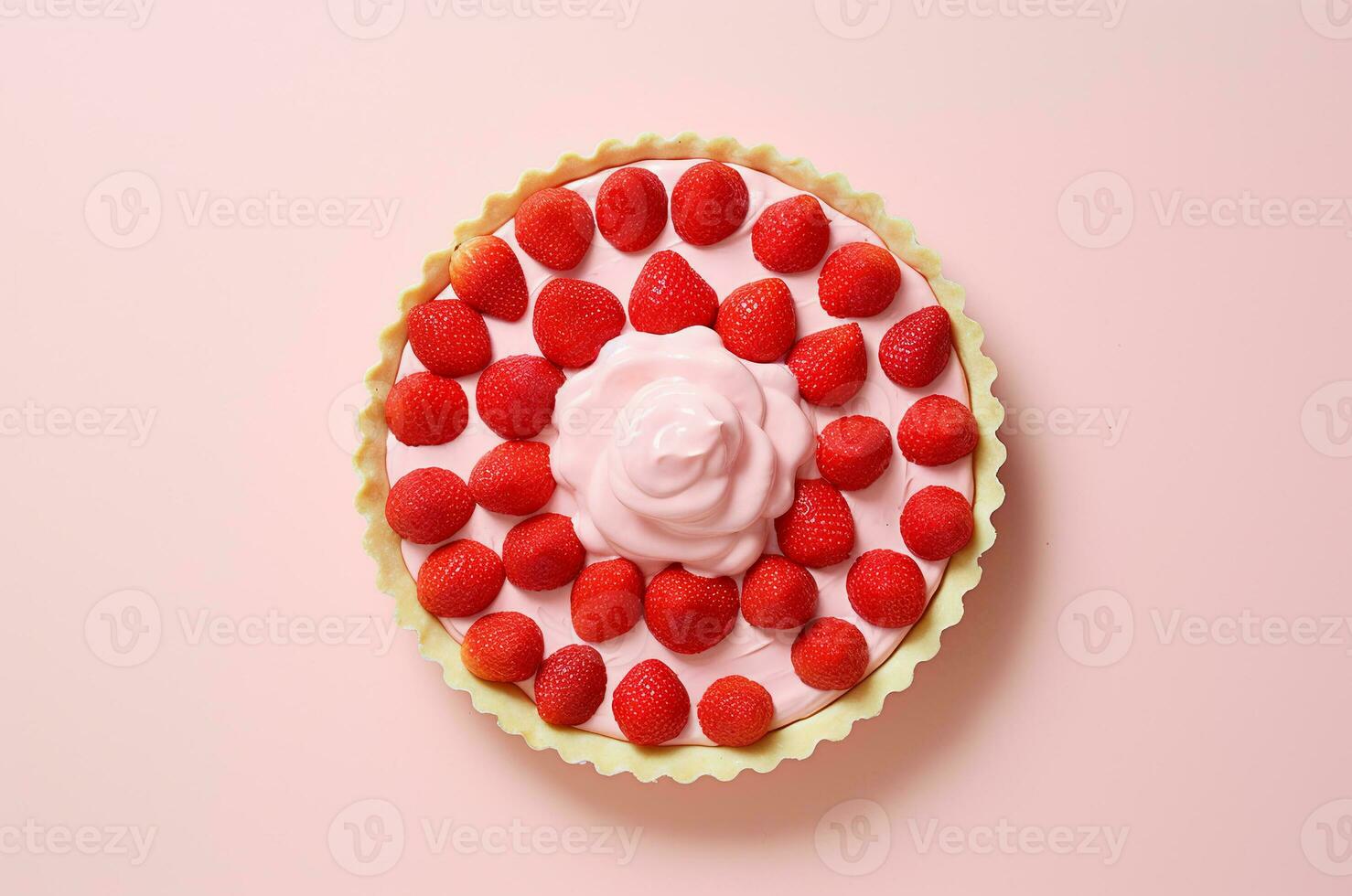 Strawberry tart with cream top view. Generative AI photo