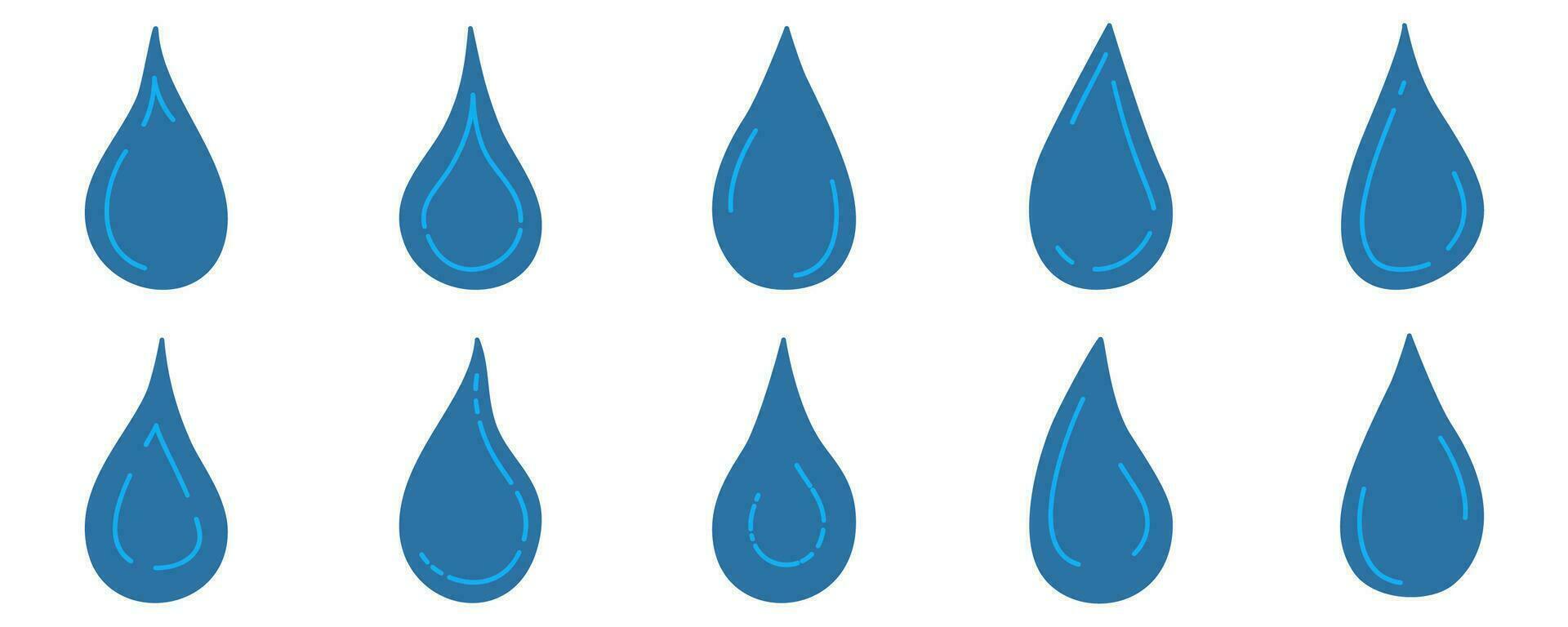 Doodle water drops of different shapes. Hand drawn sketch vector illustration of tears.
