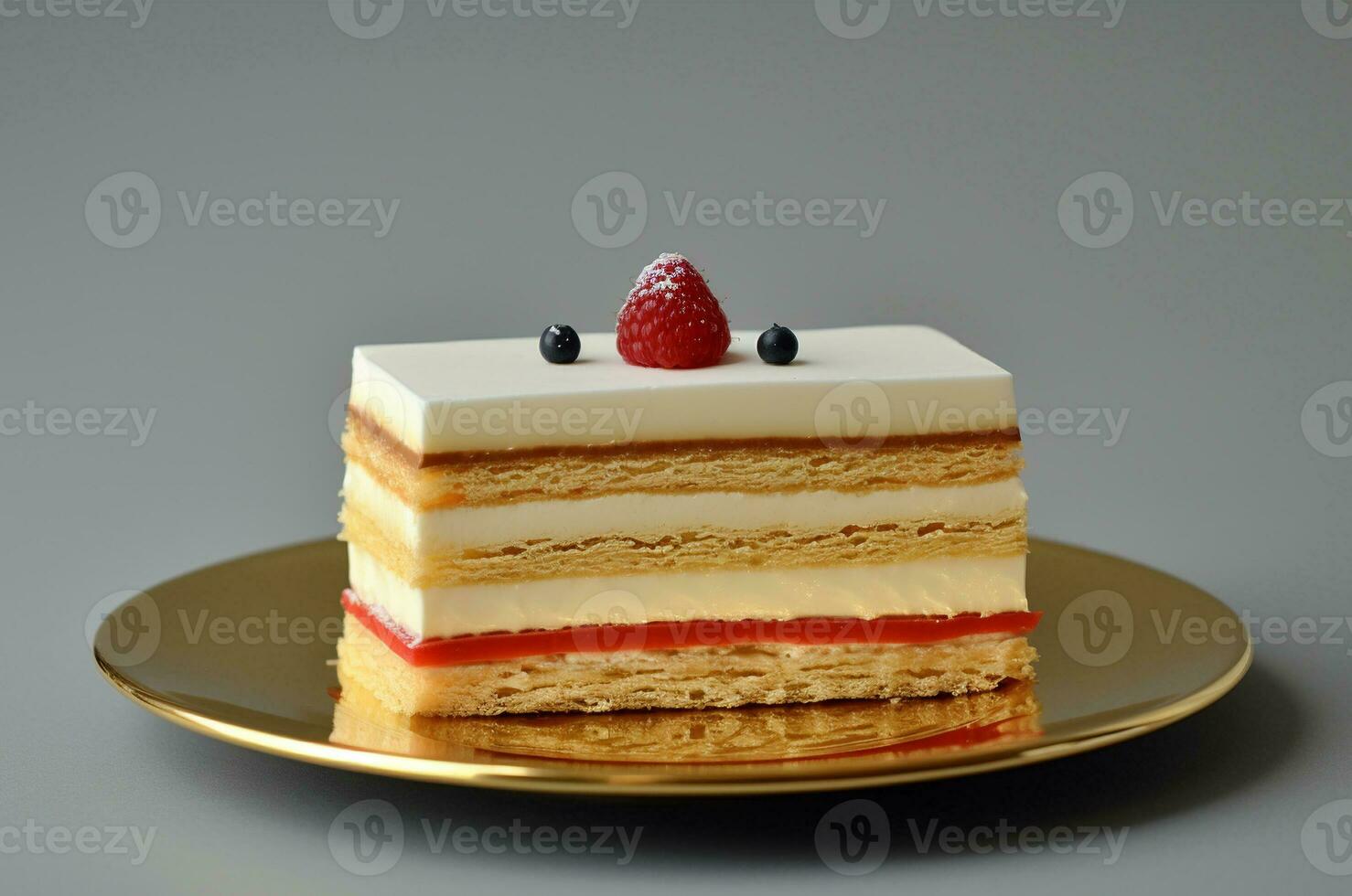 Napoleon cake on a gold base. Generative AI photo