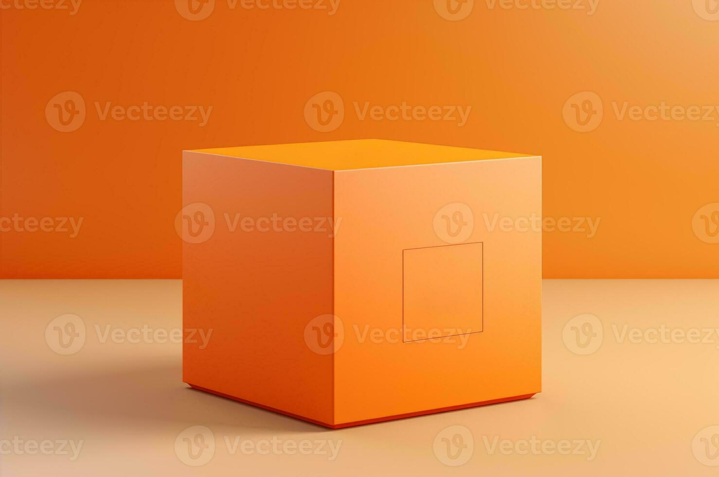 Orange square box mockup. Box cube. Generative AI photo