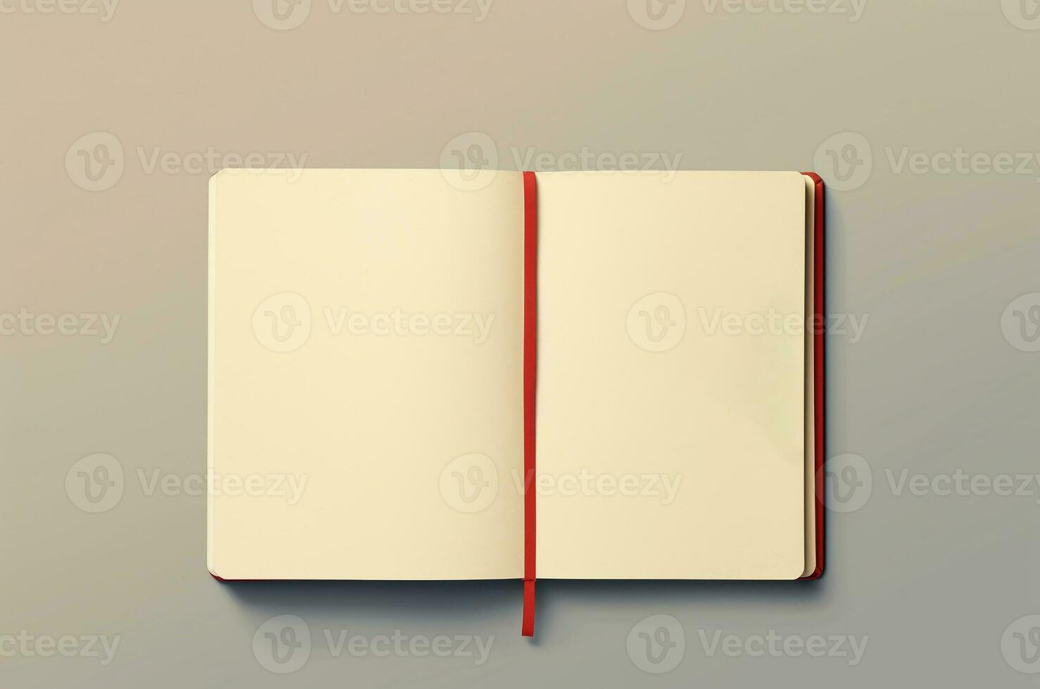 Mockup diary. Mockup notebook top view with red bookmark. Generative ai photo