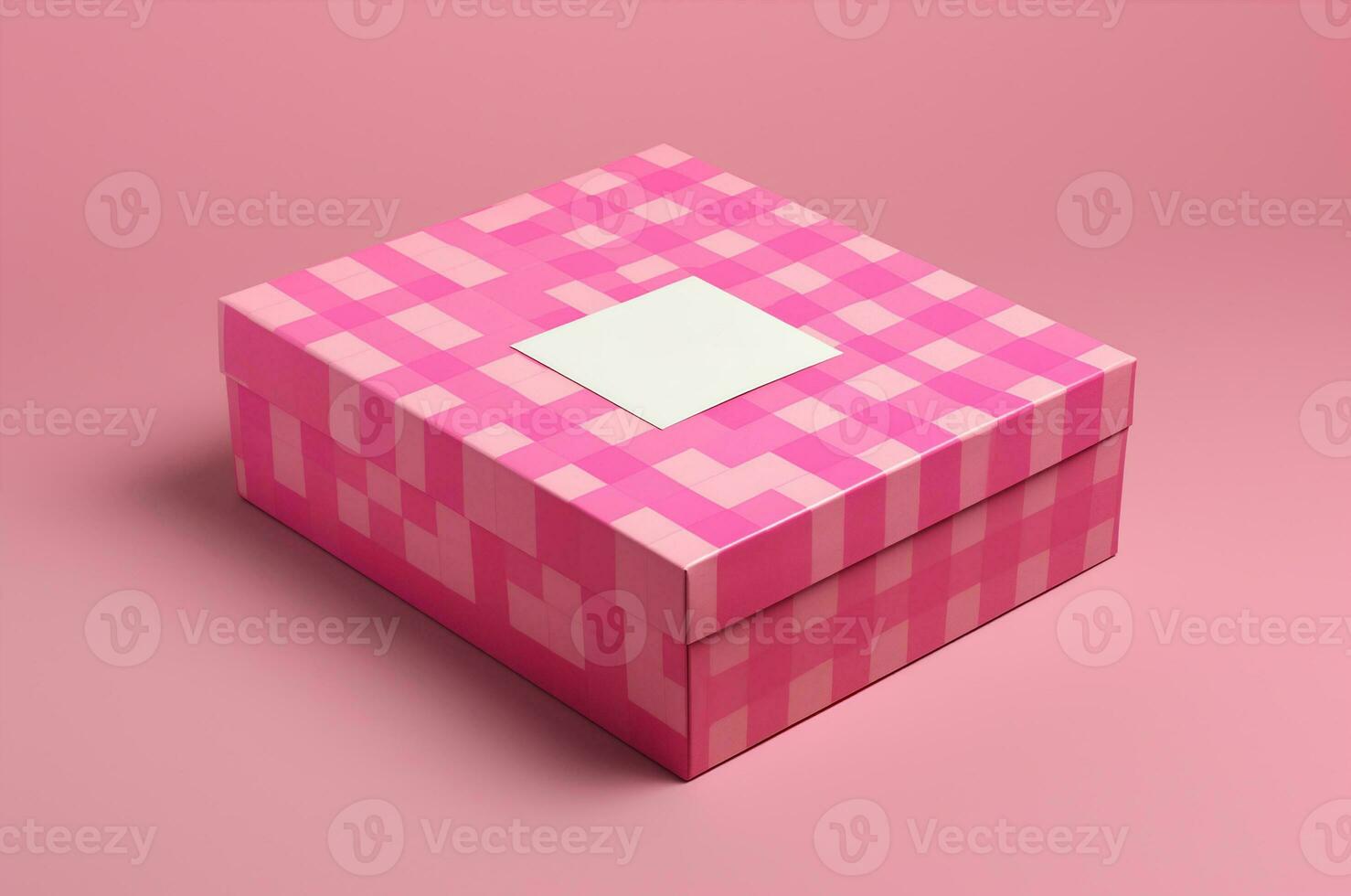 Pink checkered box mockup. Barbiecore. Generative AI photo