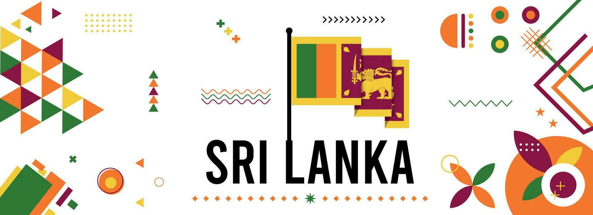 Sri Lanka national or independence day banner design for country celebration. Flag of Sri Lanka with modern retro design and abstract geometric icons. Vector illustration