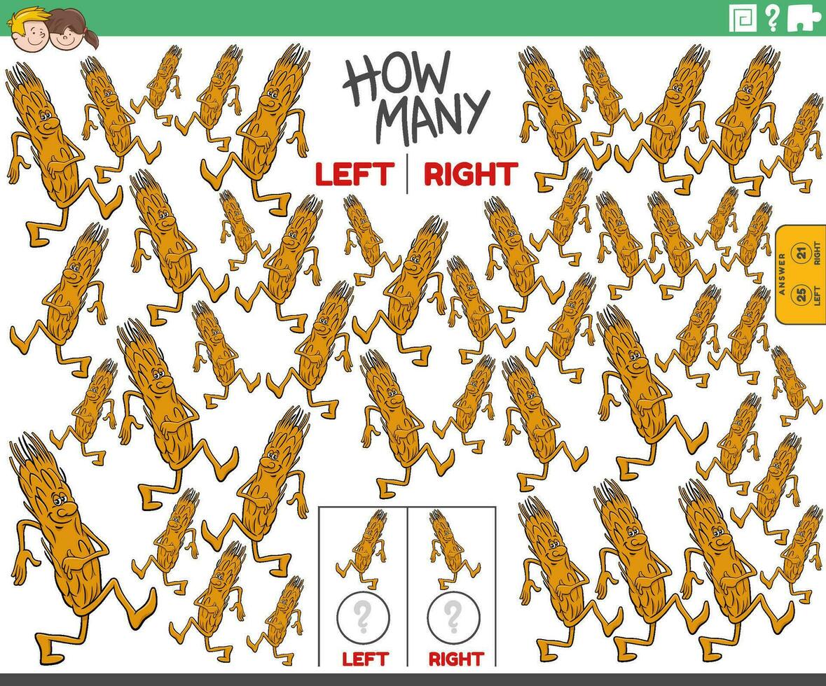 counting left and right pictures of cartoon ear of grain character vector
