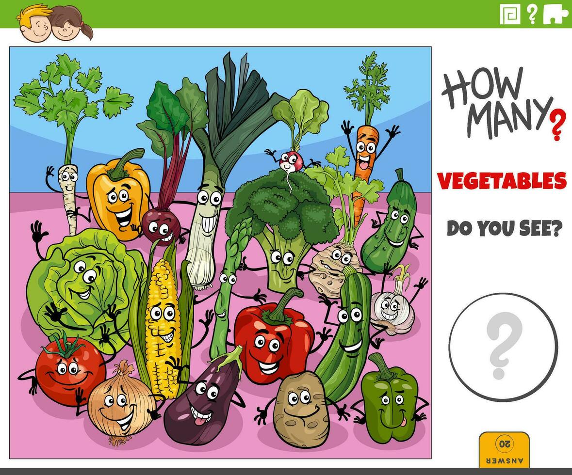 counting cartoon vegetables characters educational activity vector