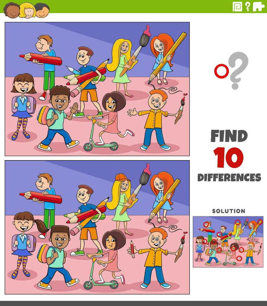 differences activity with cartoon pupils children characters vector