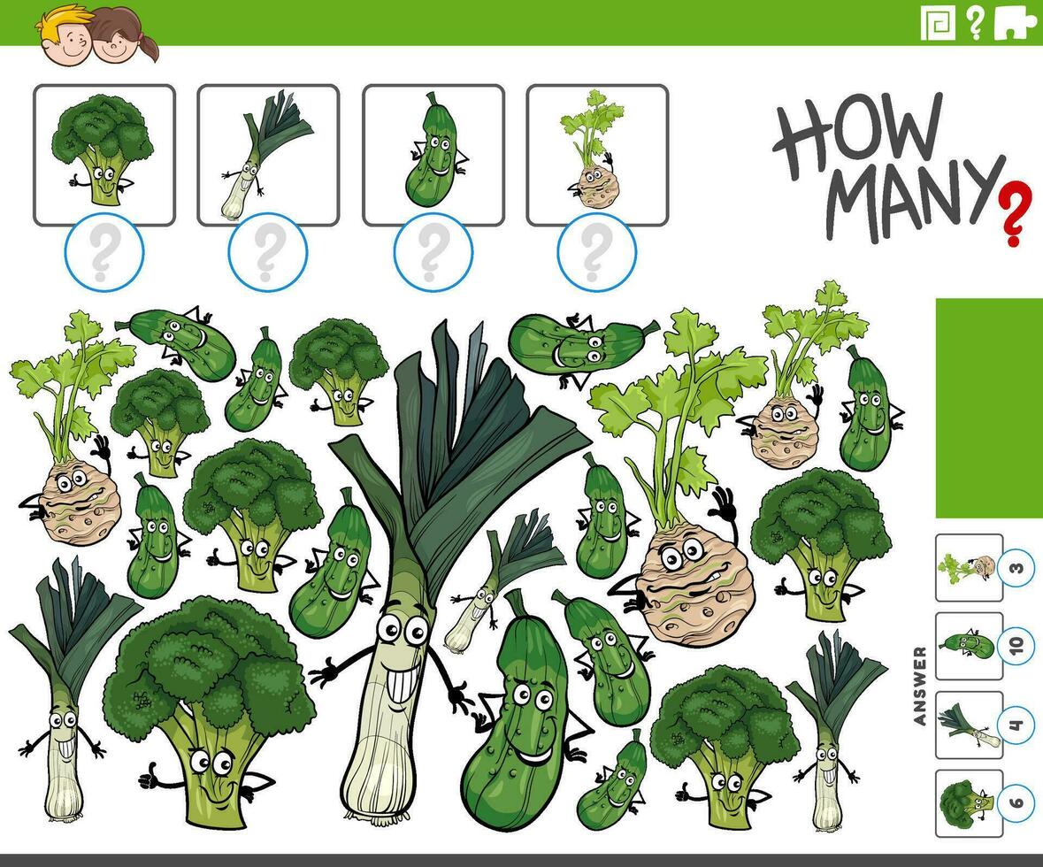 how many activity with cartoon vegetables characters vector