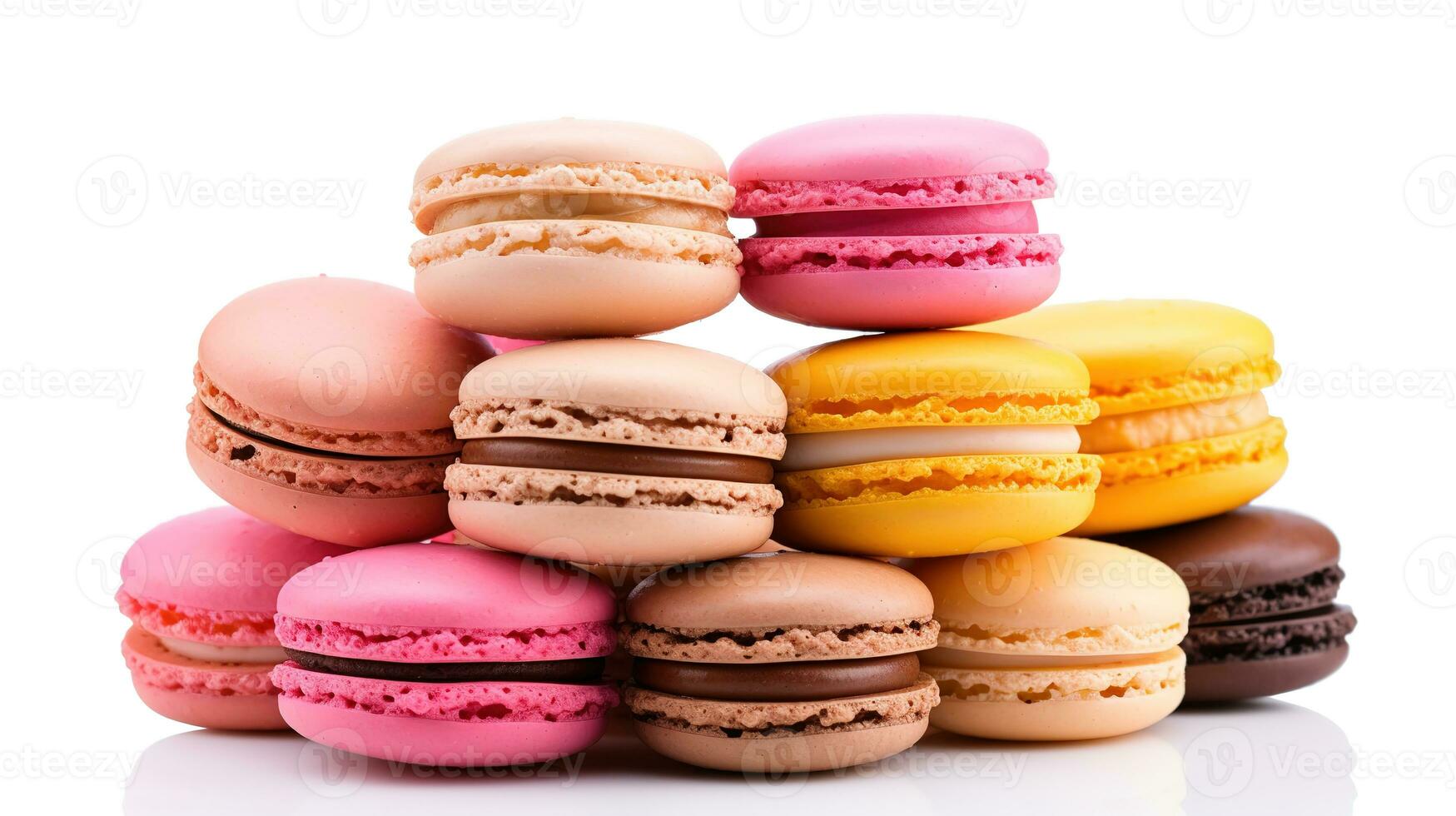 Sweet French macaroons on a white background, dessert. AI Generative photo