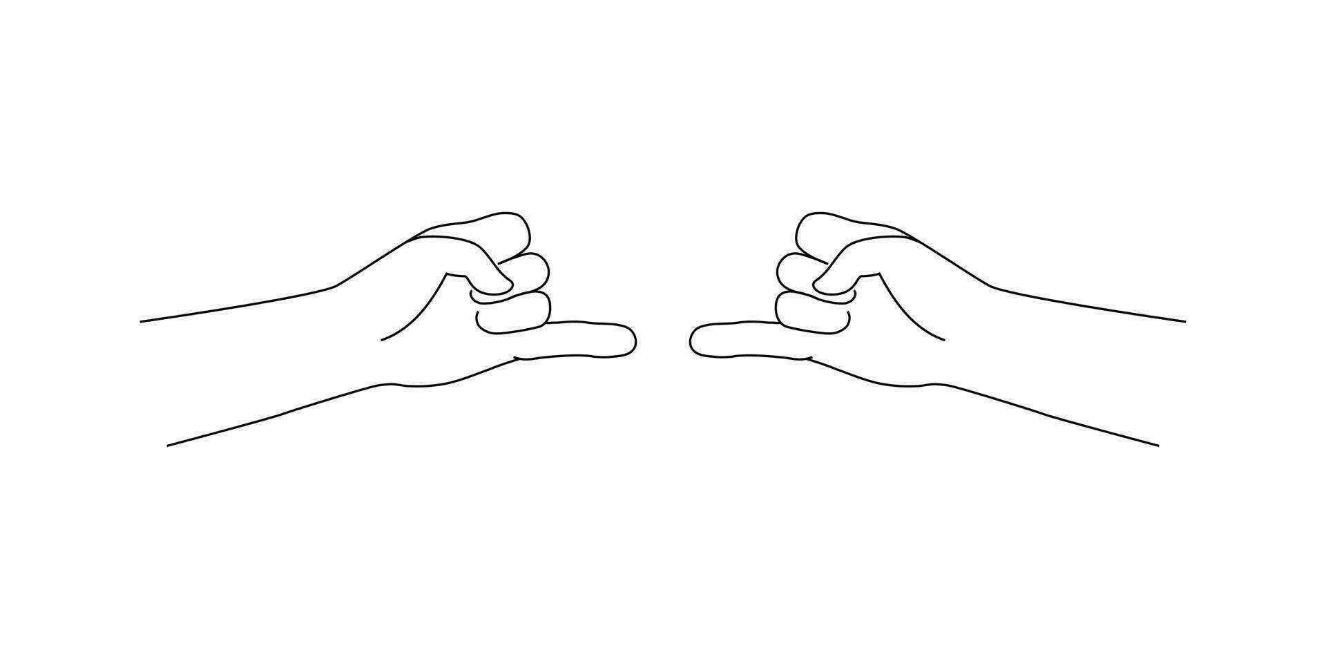 Isolated gesture two hands of reconciliation with extended little finger. Vector black and white.