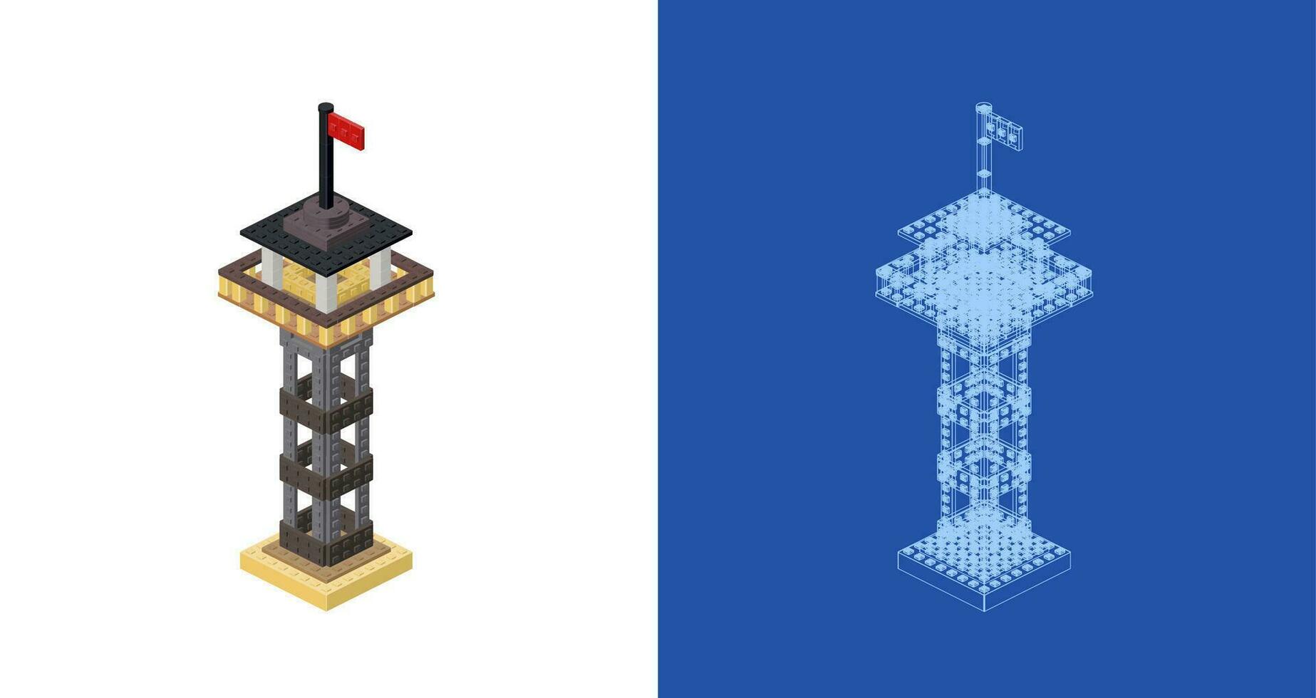Concept with observation tower in isometric style for print and decoration. Vector illustration.