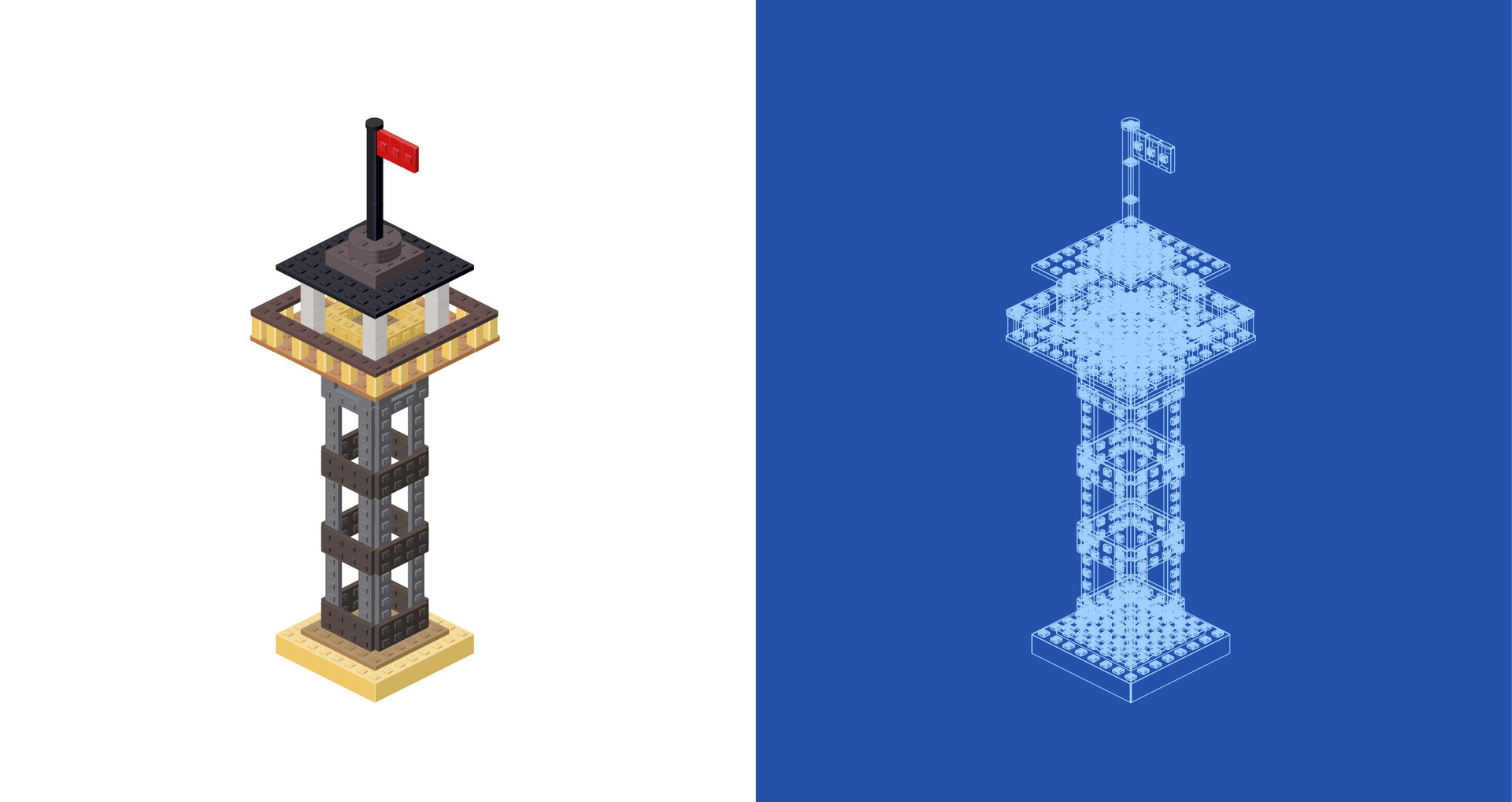 Concept with observation tower in isometric style for print and