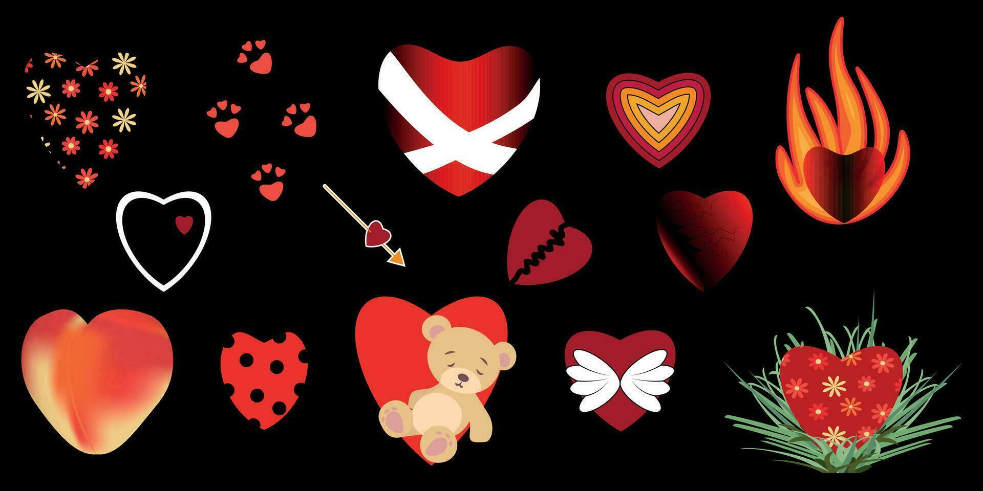 Lovely Hearts Sticker Set Love Concept Happy Crazy Images of Hearts vector