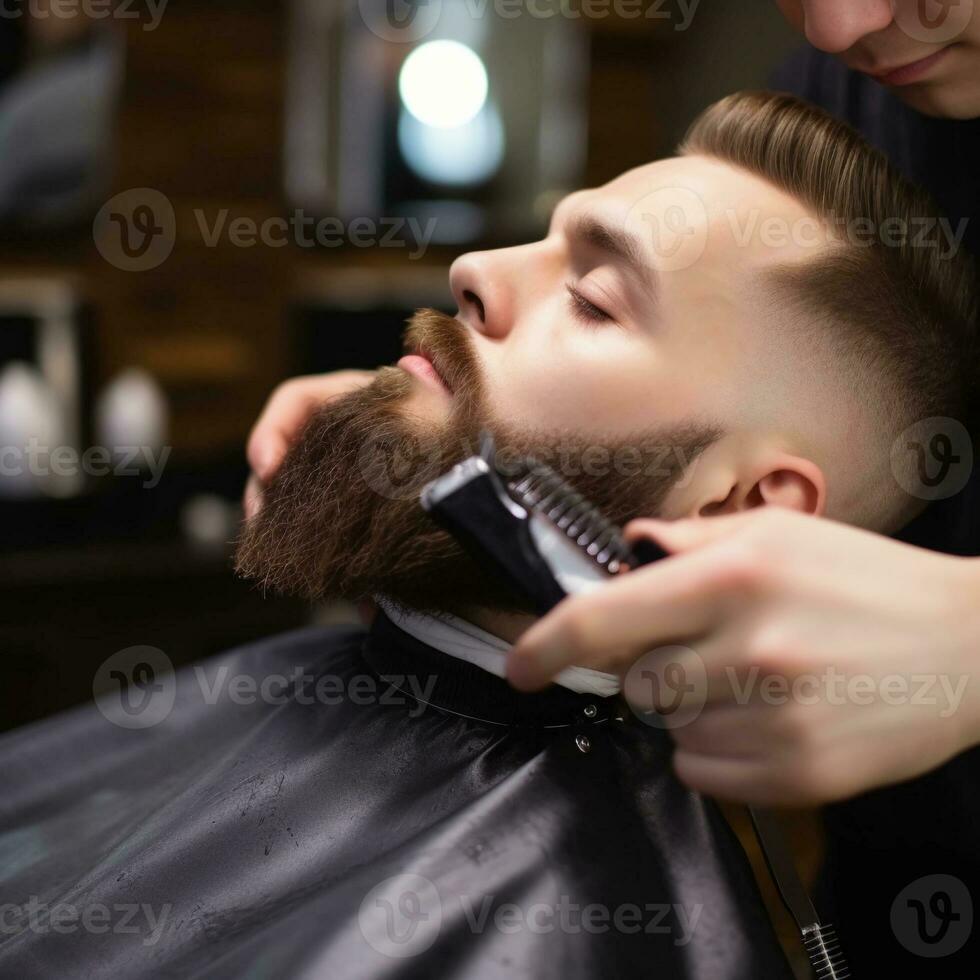 A man in a barbershop. Close-up. AI generated. photo