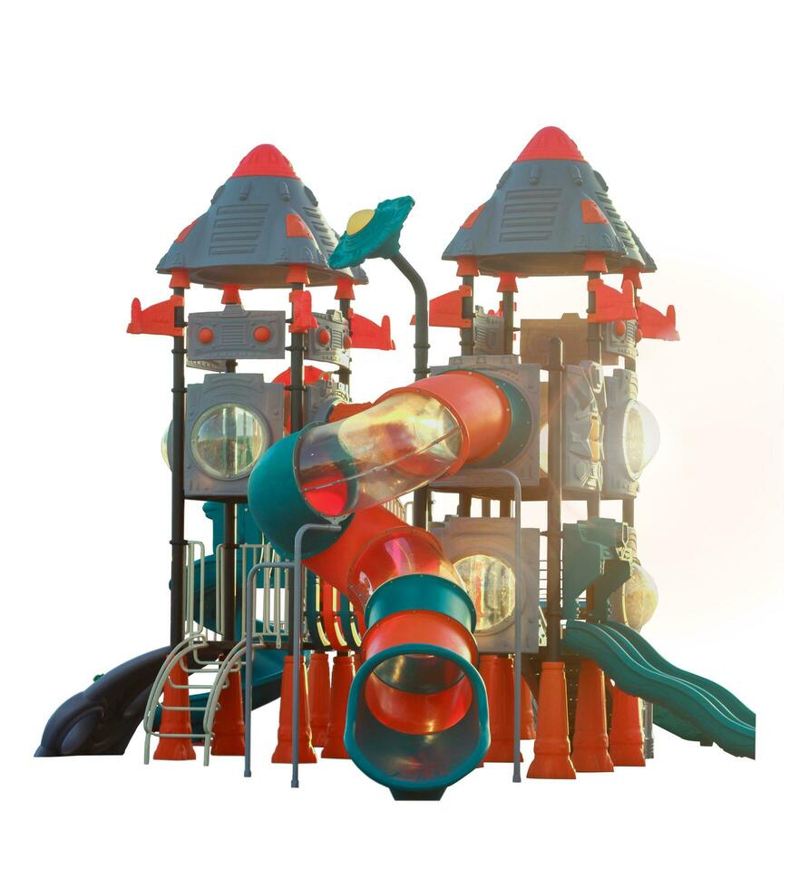 Playground for children It is an outdoor exercise, activity, and recreation. Colorful children's toy yard isolated on a white background photo