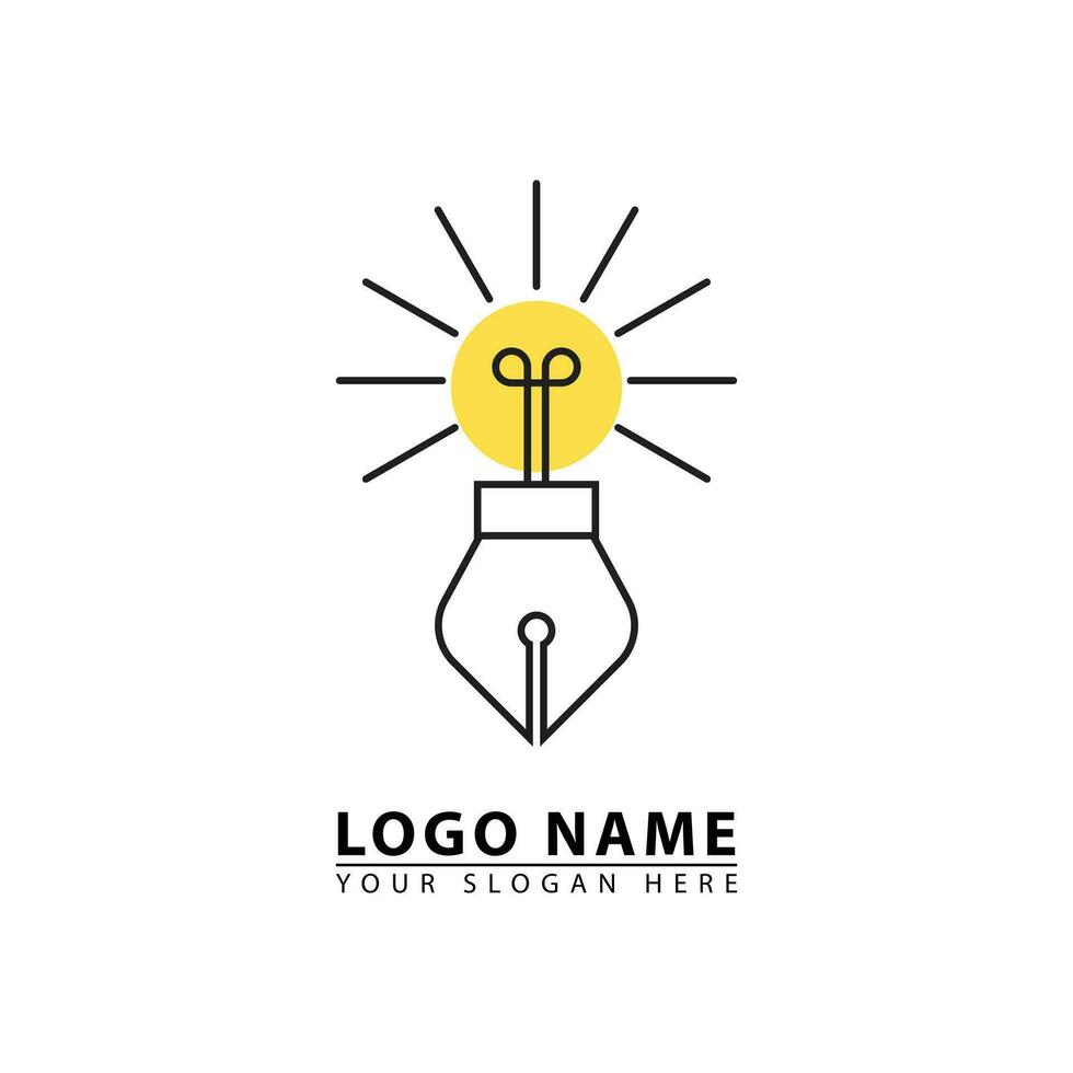 Combination of lamp and pen logo icon vector