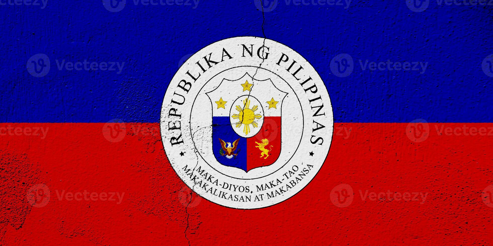 Flag and coat of arms of Republic of the Philippines on a textured background. Concept collage. photo