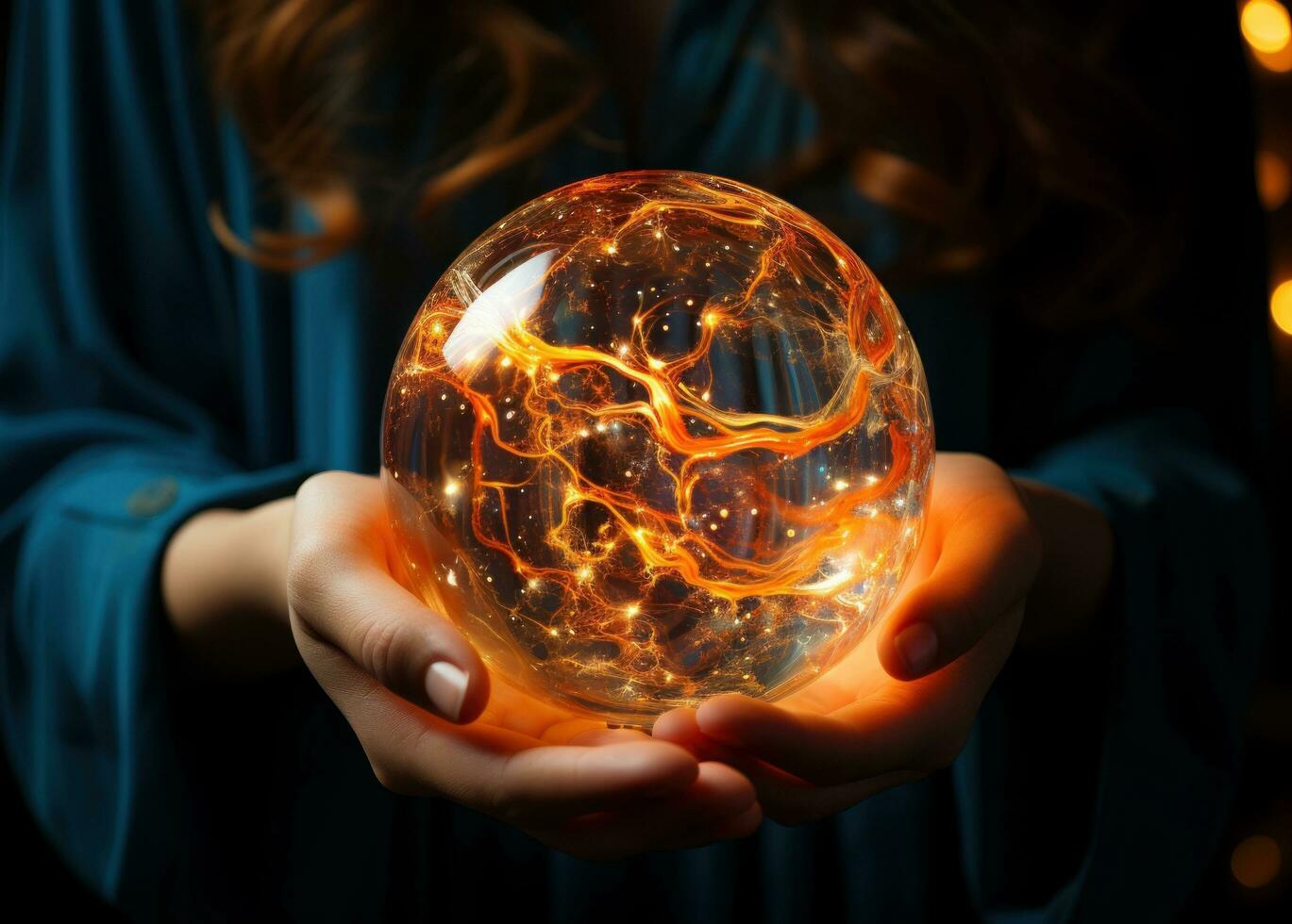 Person holding a glass sphere photo
