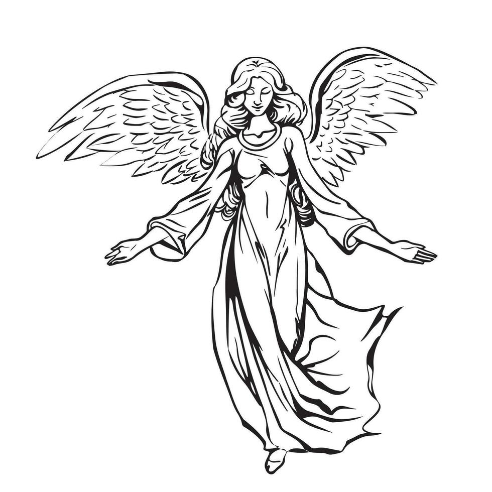 Angel girl with wings sketch hand drawn in doodle style Vector illustration