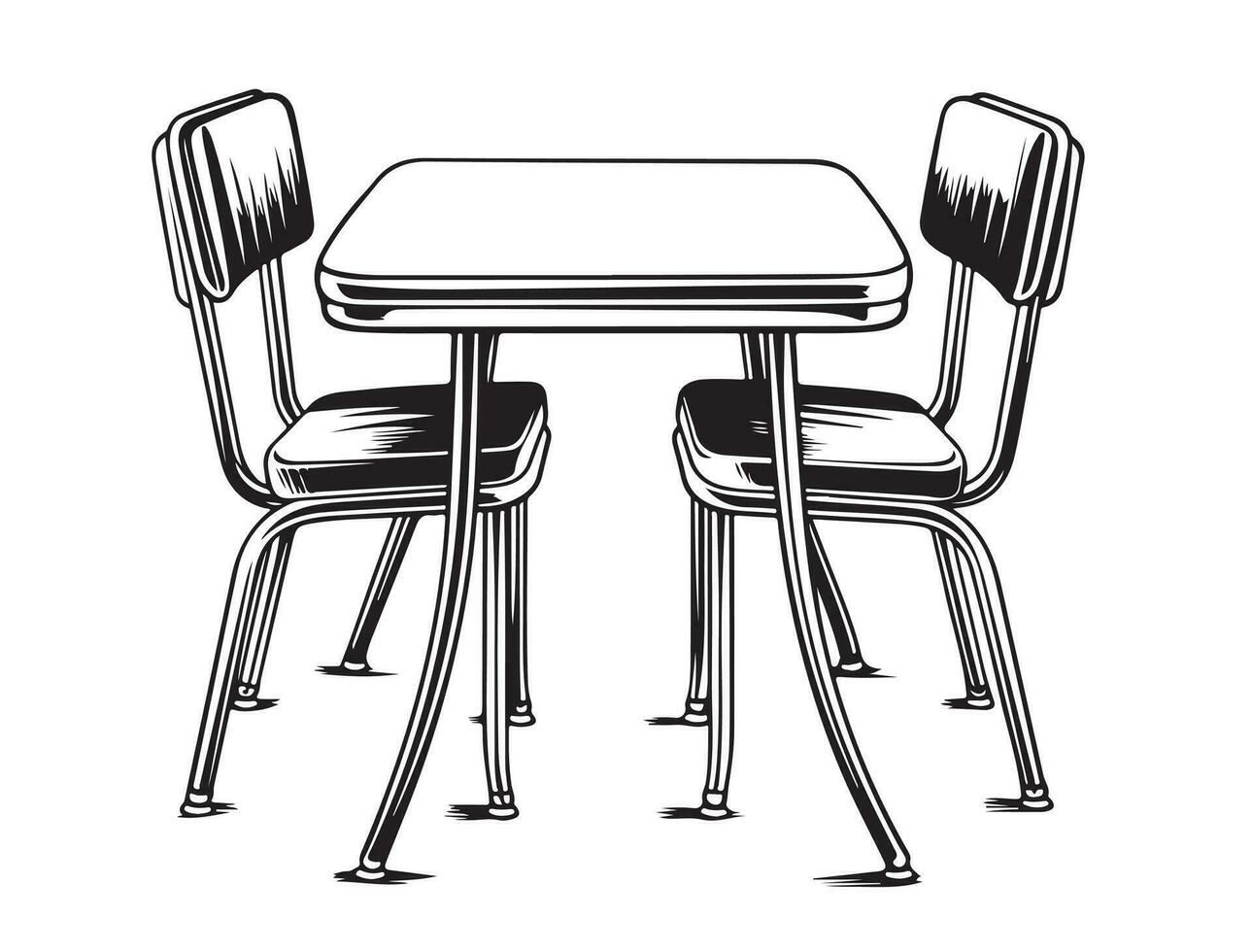 Table with chairs furniture sketch hand drawn . Vector illustration of furniture elements