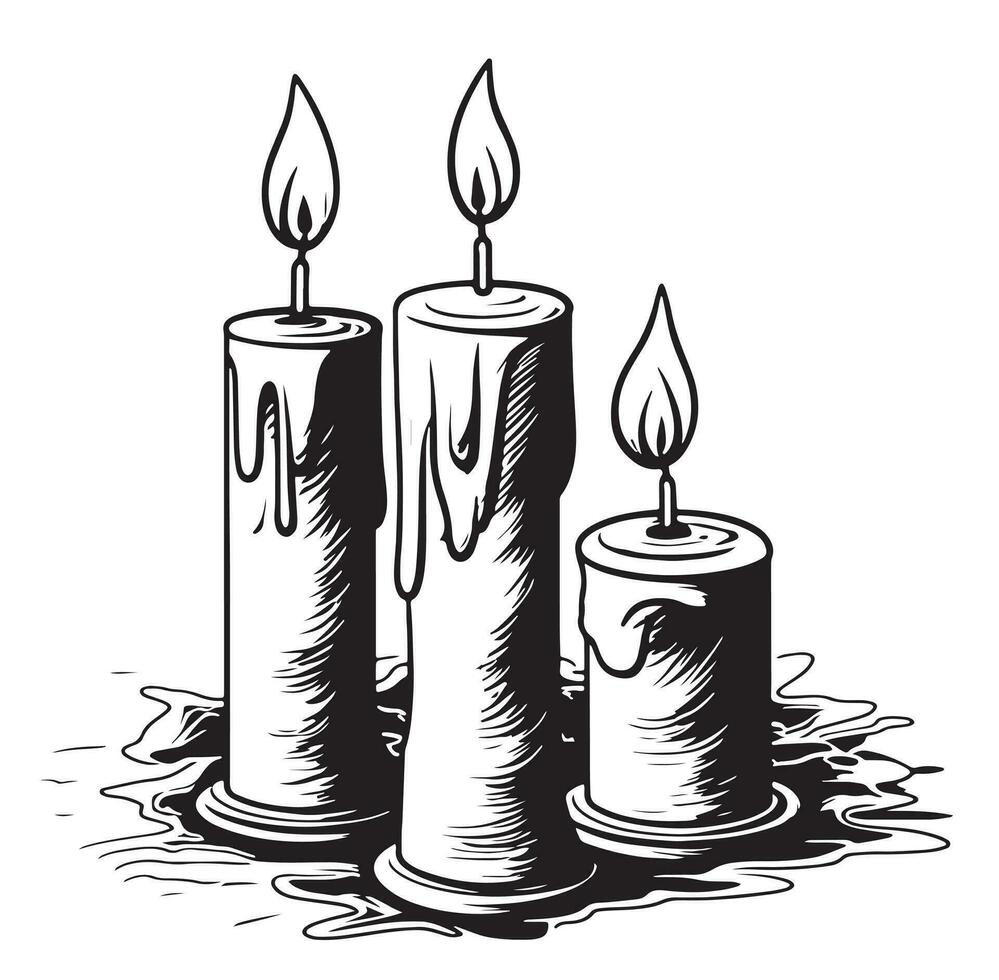 Christmas candles, hand drawn sketch. Symbol of Christmas and New Year. Cartoon vector