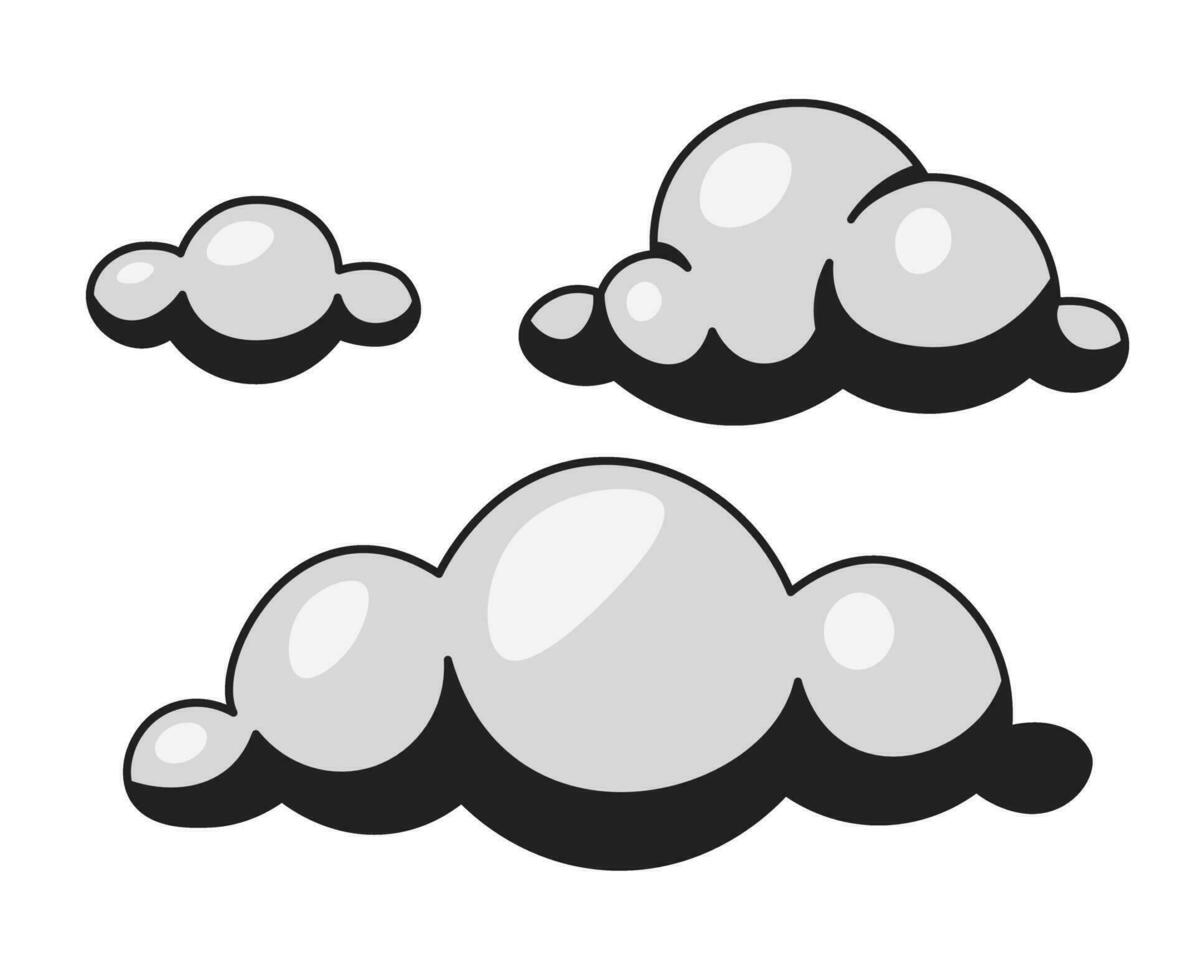 Dreamy greyish clouds black and white 2D cartoon object. Dreams cumulus isolated vector outline item. Day dreaming. Fairytale shapes. Paradise romantic cloudscape monochromatic flat spot illustration