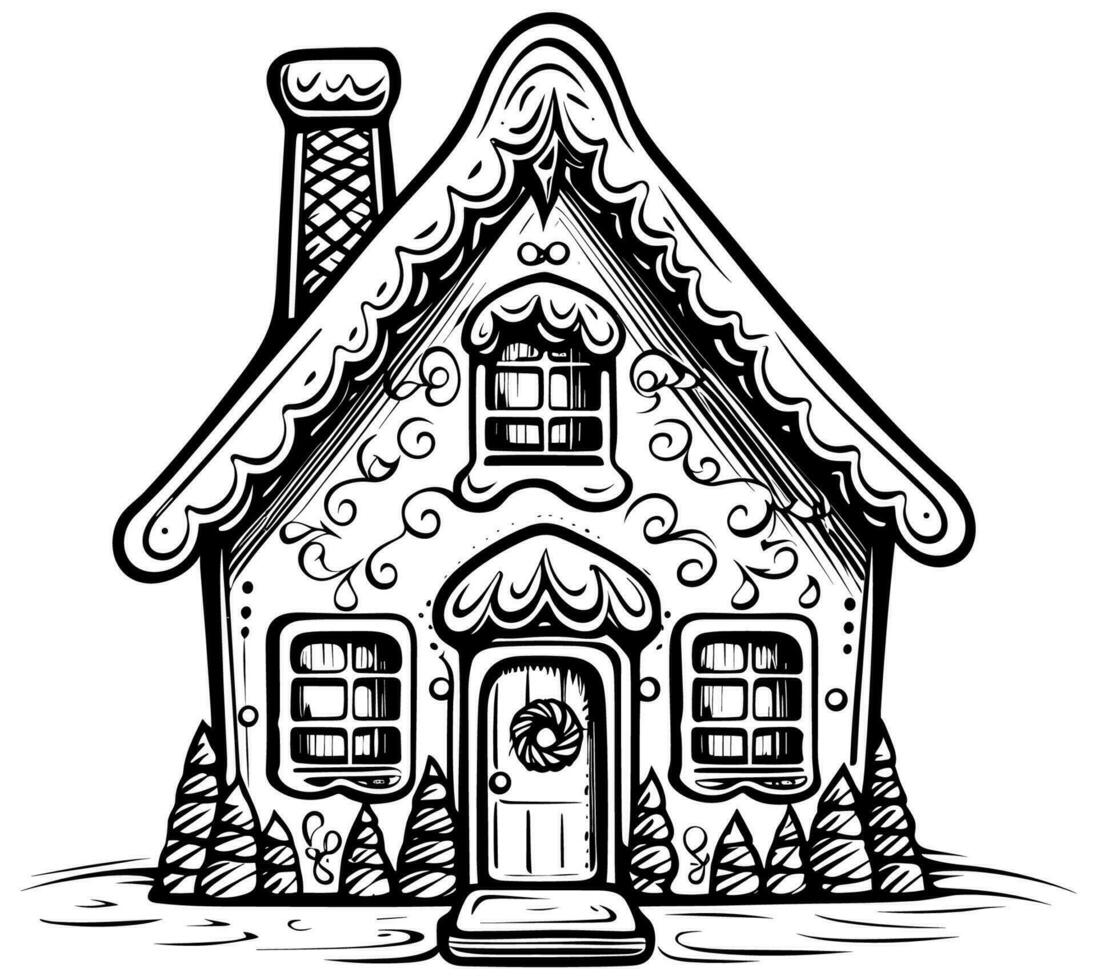 Gingerbread House Woodcut vector