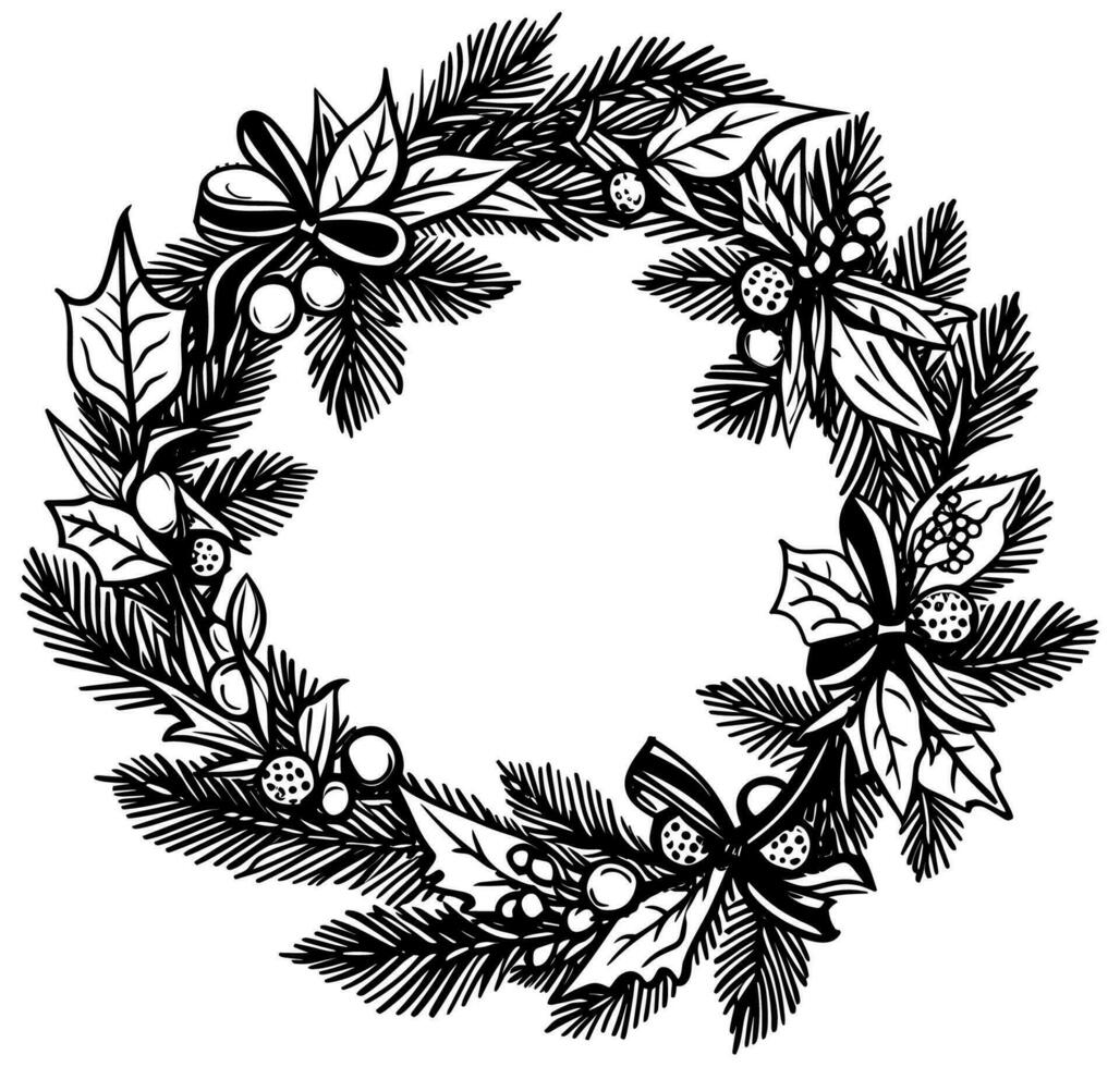 Christmas Wreath Woodcut vector