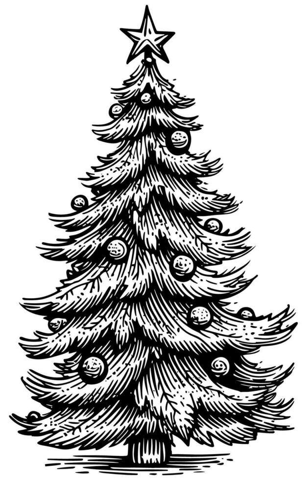 Christmas Tree Woodcut vector