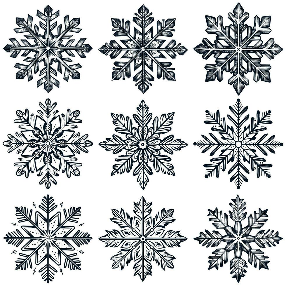 Snowflake Woodcut Set vector