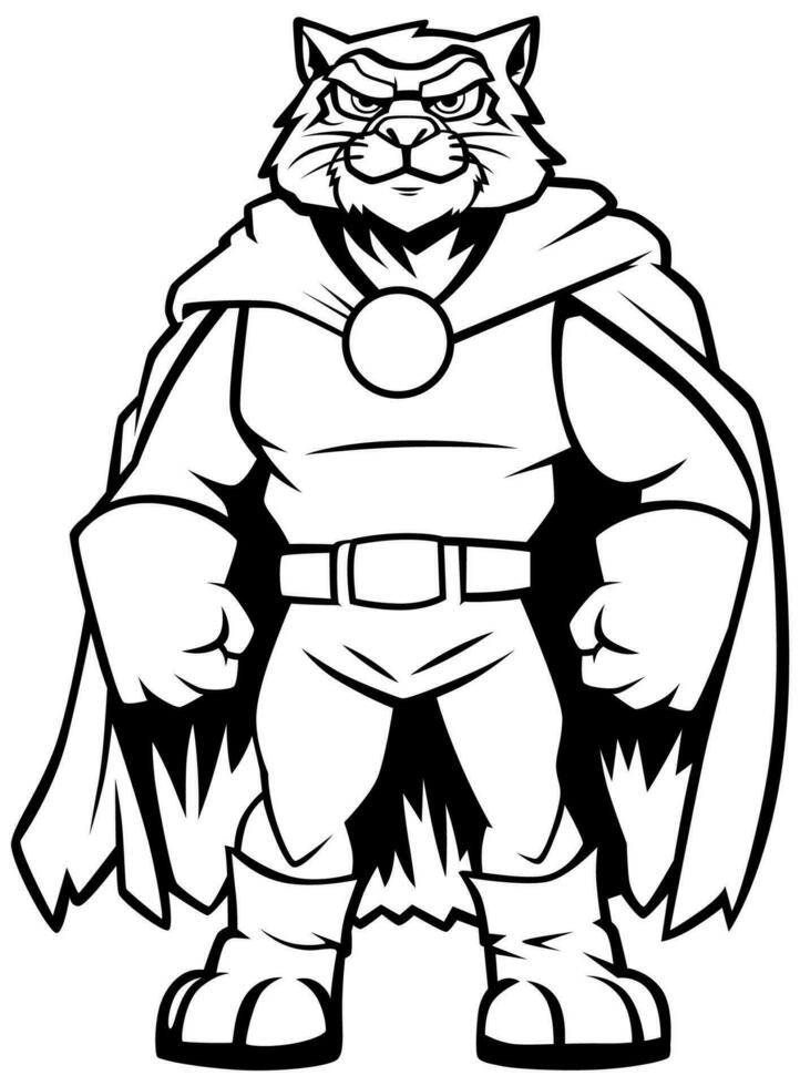 Tiger Superhero Mascot Line Art vector