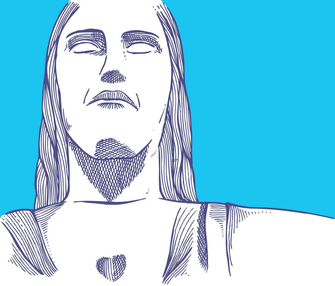 Vector illustration in graphic style of the face of Christ the Redeemer, Rio de Janeiro, Brazil. Art in a free and laid-back style.