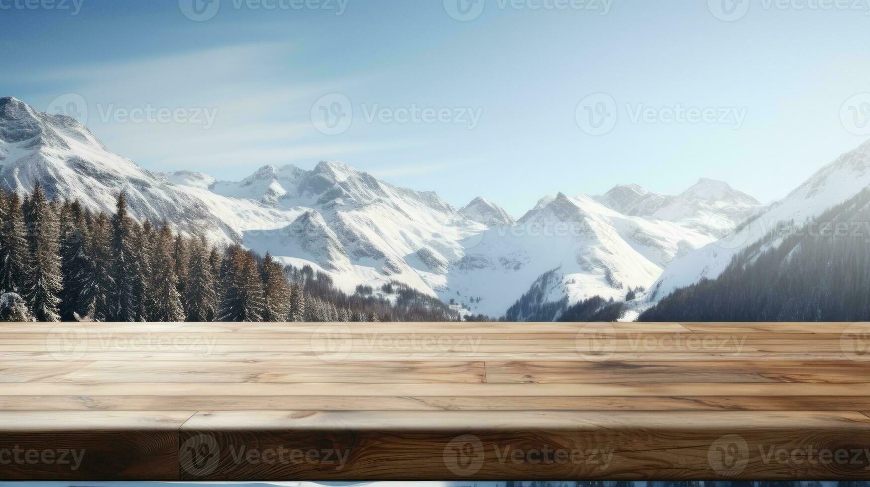 Empty wooden table with blurred nature background photo