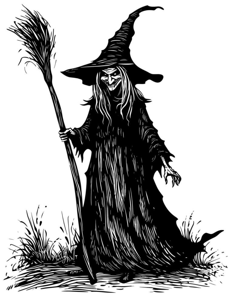 Old Witch Black and White vector