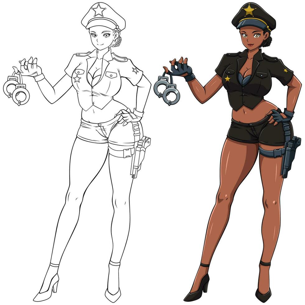 Anime Black Police Officer vector