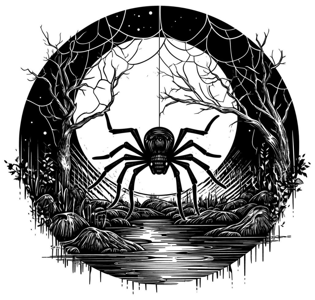 Black Spider Linocut vector