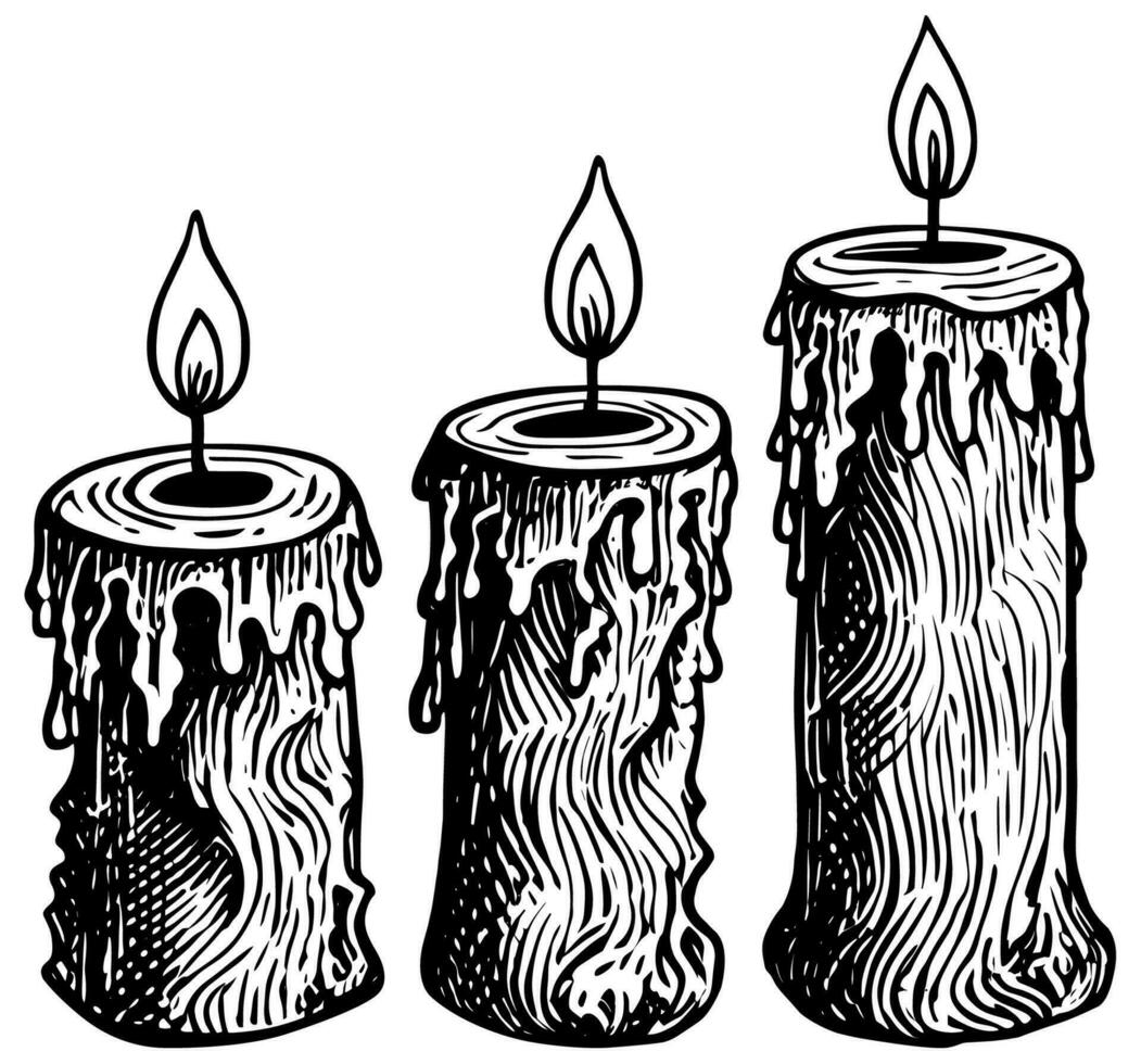 Candles Linocut Set vector
