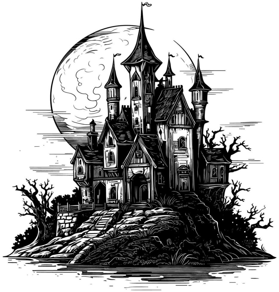 Dark Castle Black and White vector