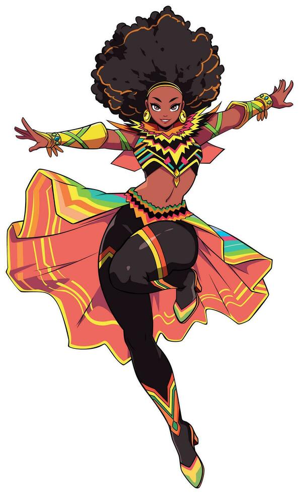 africano hembra superhéroe volador anime aislado vector