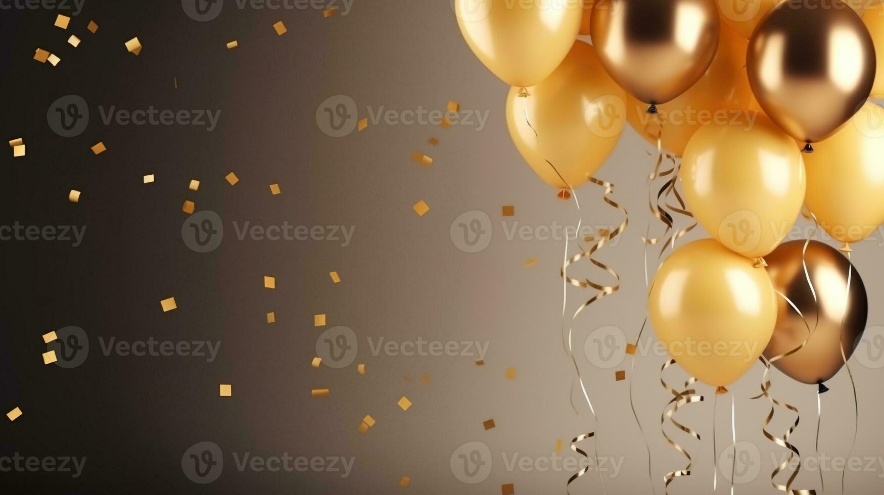 Celebration Background with Confetti and Gold Balloons on the Minimalist Background for Copy Space photo