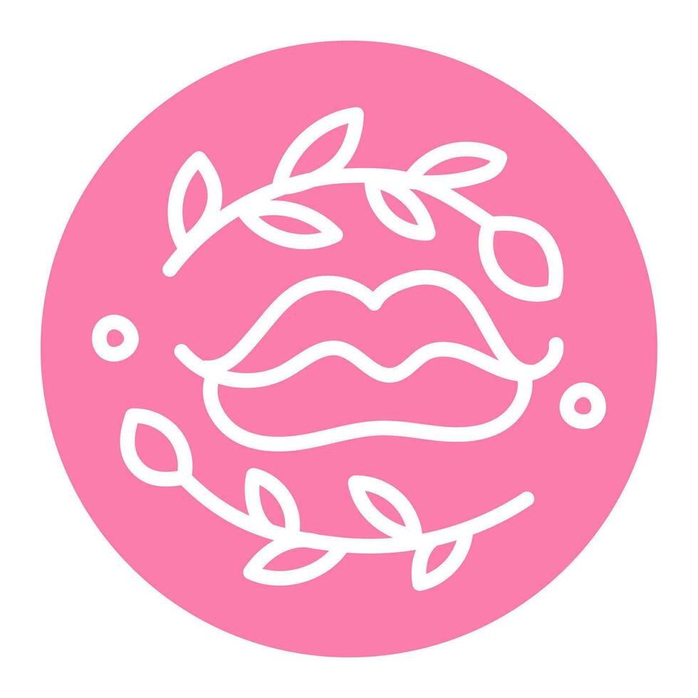 Linear vector sticker of lips on pink background