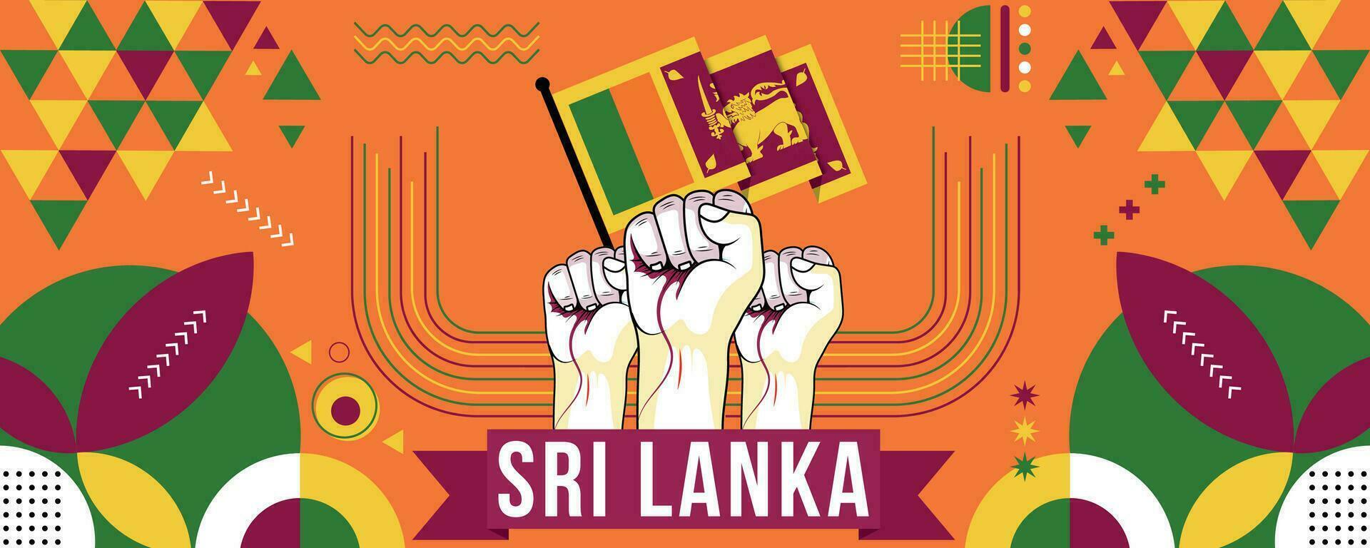 Sri Lanka national or independence day banner design for country celebration. Sri Lanka of Cuba with raised fists. Modern retro design with abstract geometric icons. Vector illustration.