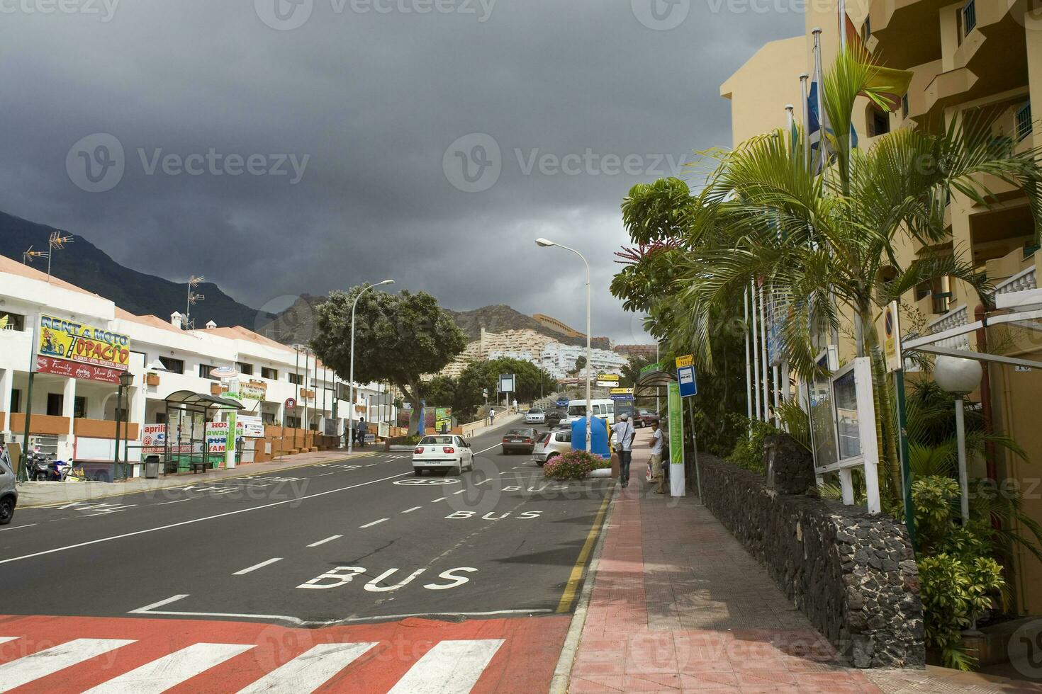 interesting tourist streets in the south of the Canary Island of Tenerife in Spain on a warm summer day photo