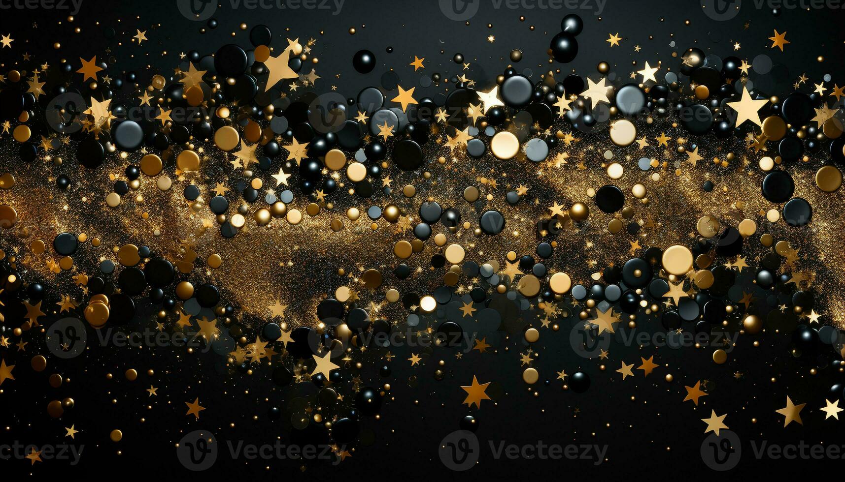 Shiny gold confetti exploding, illuminating dark winter celebration