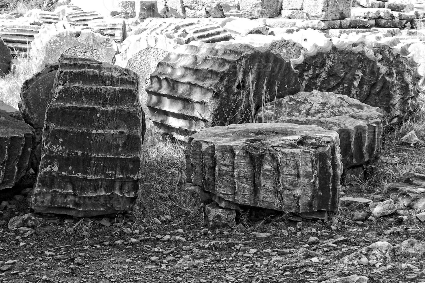 old ruins of the ancient temple of Athena in Priene in Turkey on a hot summer day photo