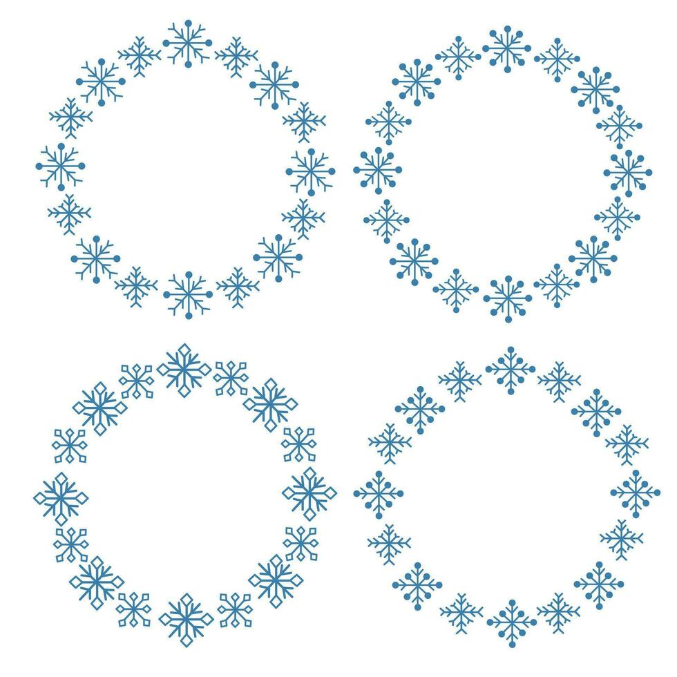vector conjunto redondo marco de copos de nieve para texto. estacional invierno tablero ilustración para el diseño de promocional descuento póster, tarjetas