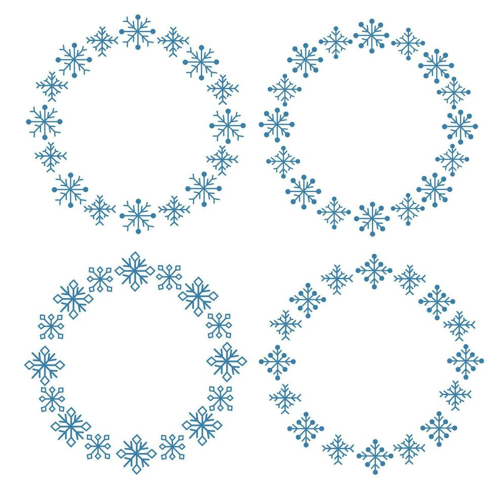 Vector set round frame of snowflakes for text. Seasonal winter board illustration for the design of promotional discount poster, cards.