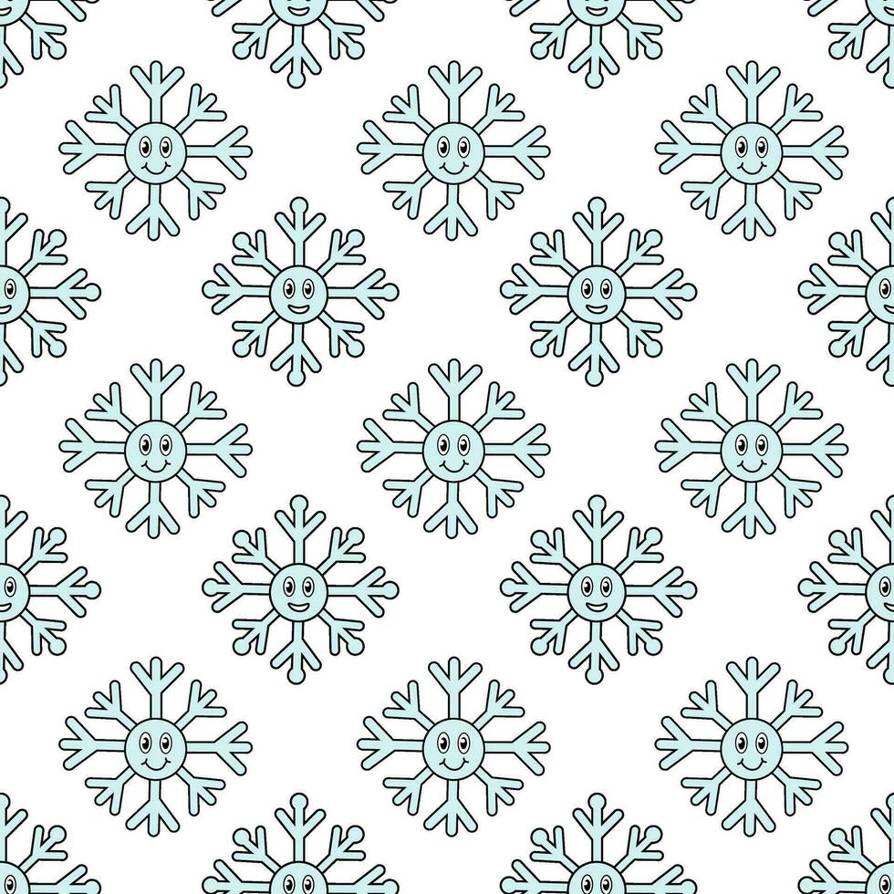 Retro 70s 60s 80s Hippie Groovy Christmas Winter Pattern with Snowflakes. Vector flat illustration.