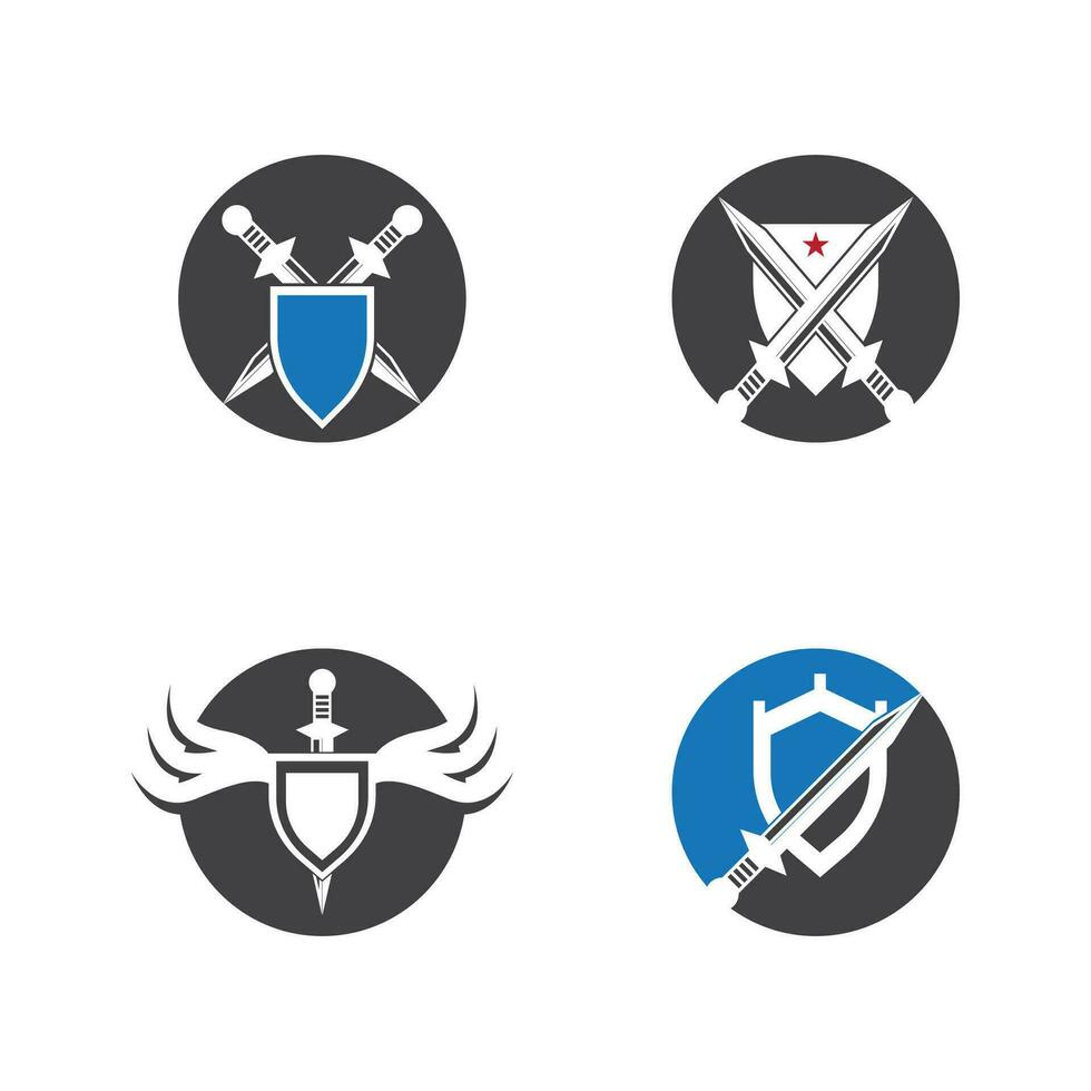Shield wars with Sword logo design vector illustration