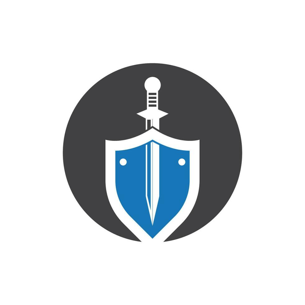 Shield wars with Sword logo design vector illustration